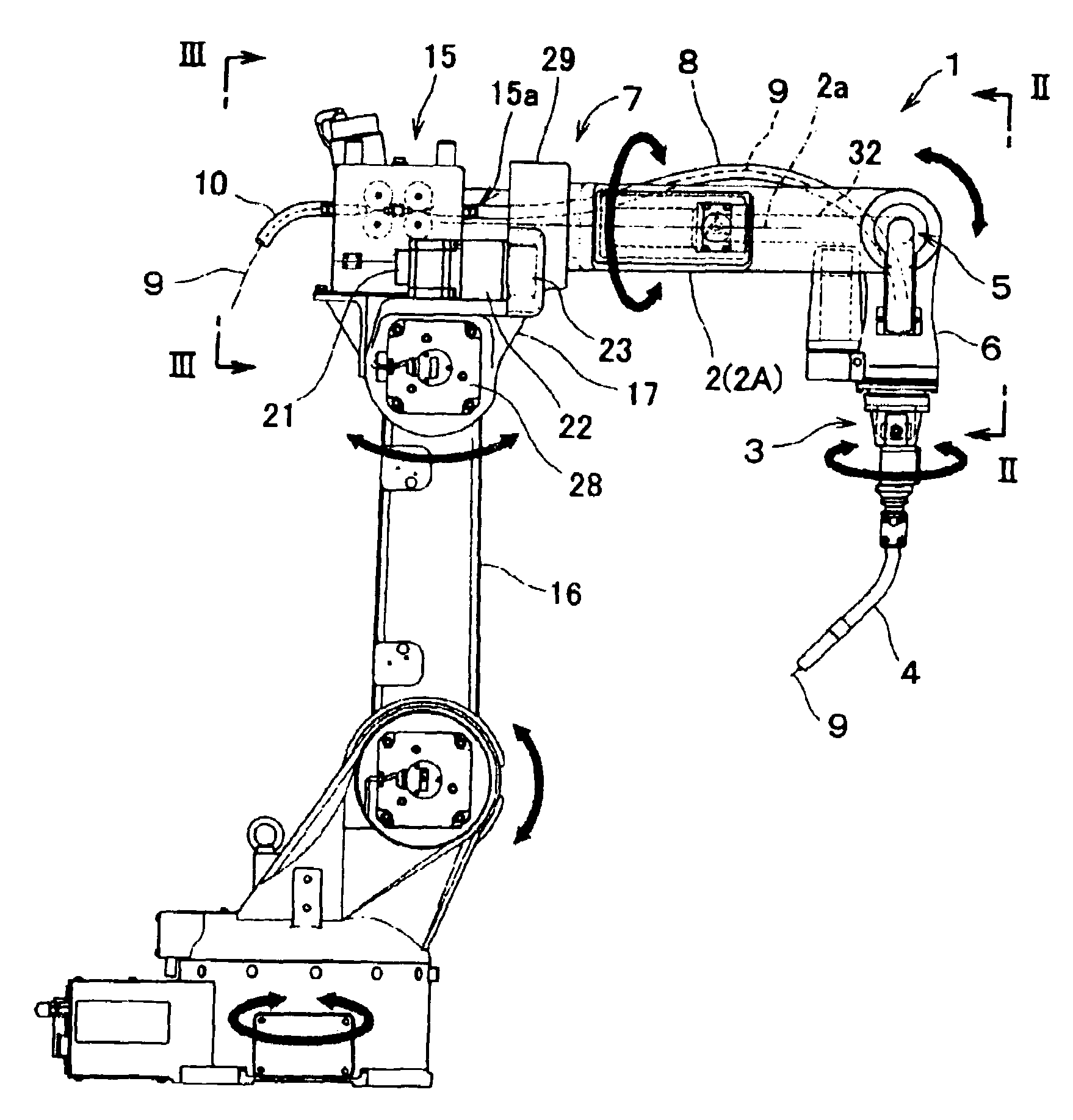 Cable arrangement for robot arm, and industrial robot utilizing the same