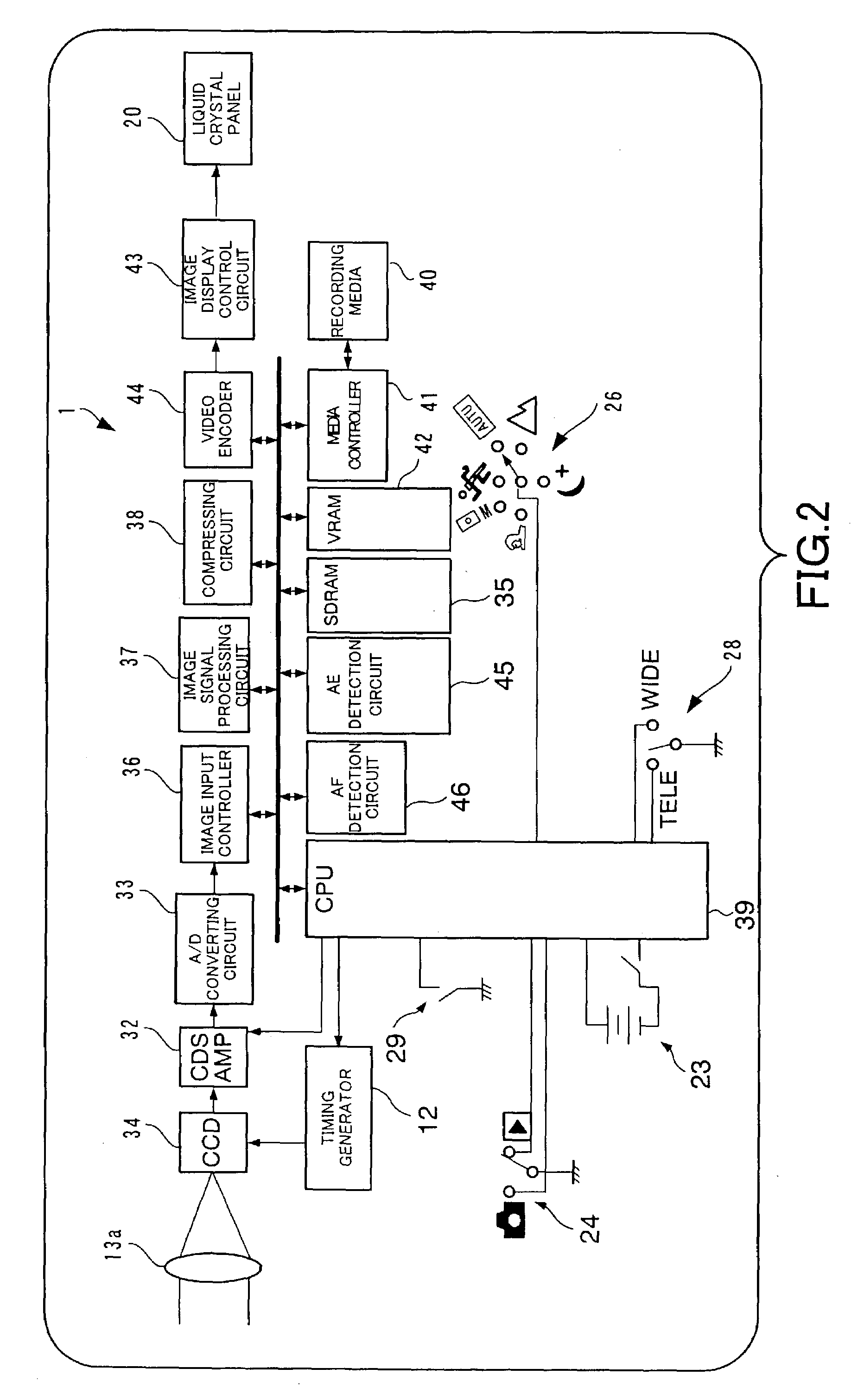 Digital camera for changing a recording size to a high-sensitivity compatible recording size