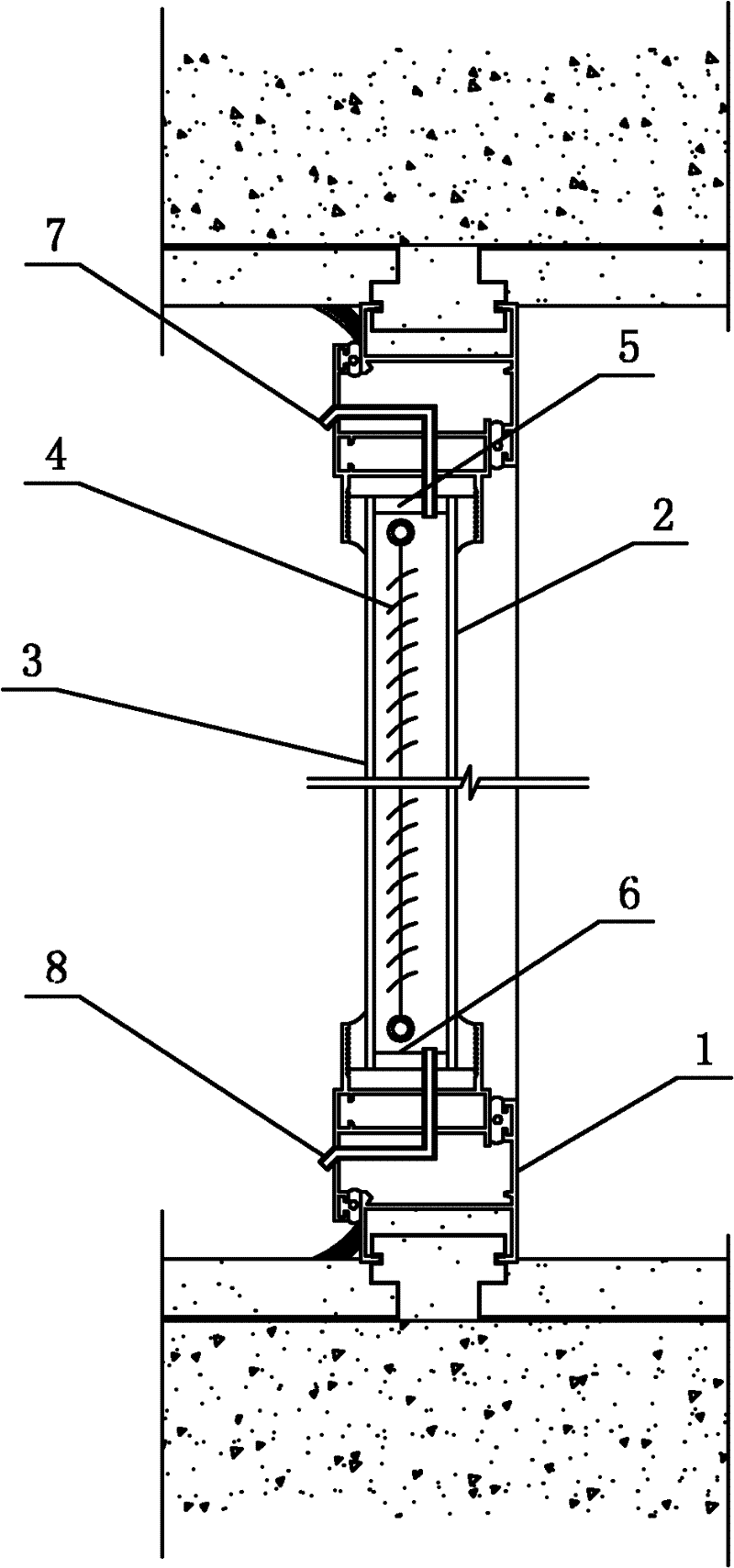 A center-mounted movable sunshade system for building exterior windows with low heat gain rate under sunlight radiation