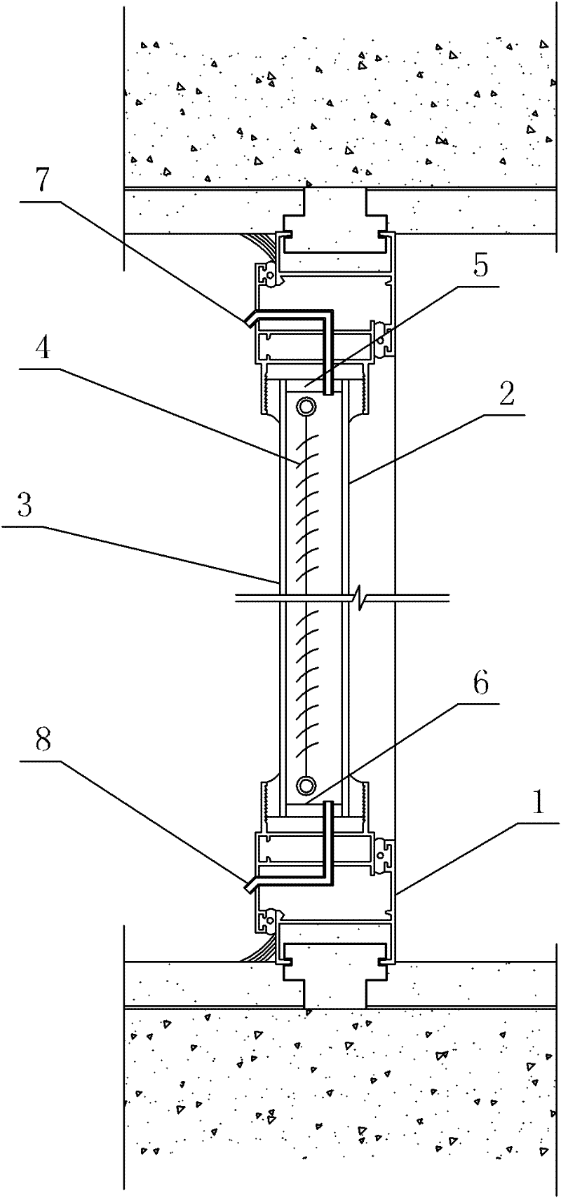 A center-mounted movable sunshade system for building exterior windows with low heat gain rate under sunlight radiation