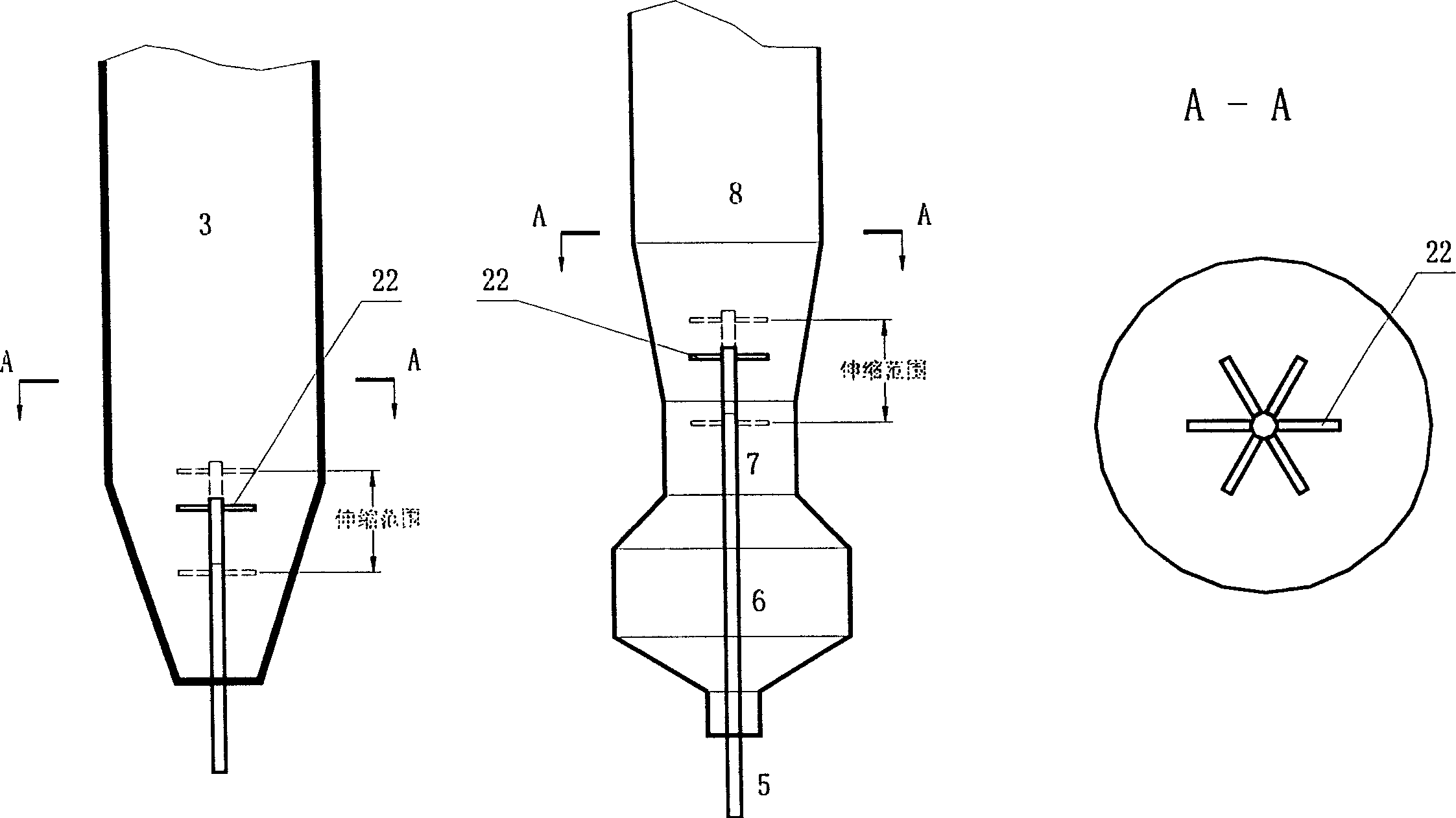 Dry-stack gas desulful-izing method using position regulatable water sprag atomization method