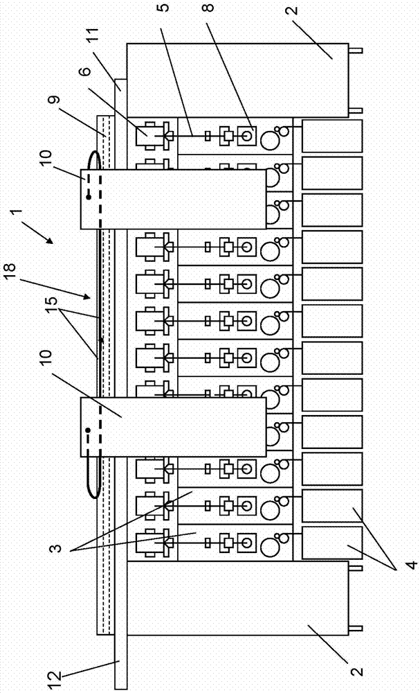 Textile machine with support device for second drag chain guide