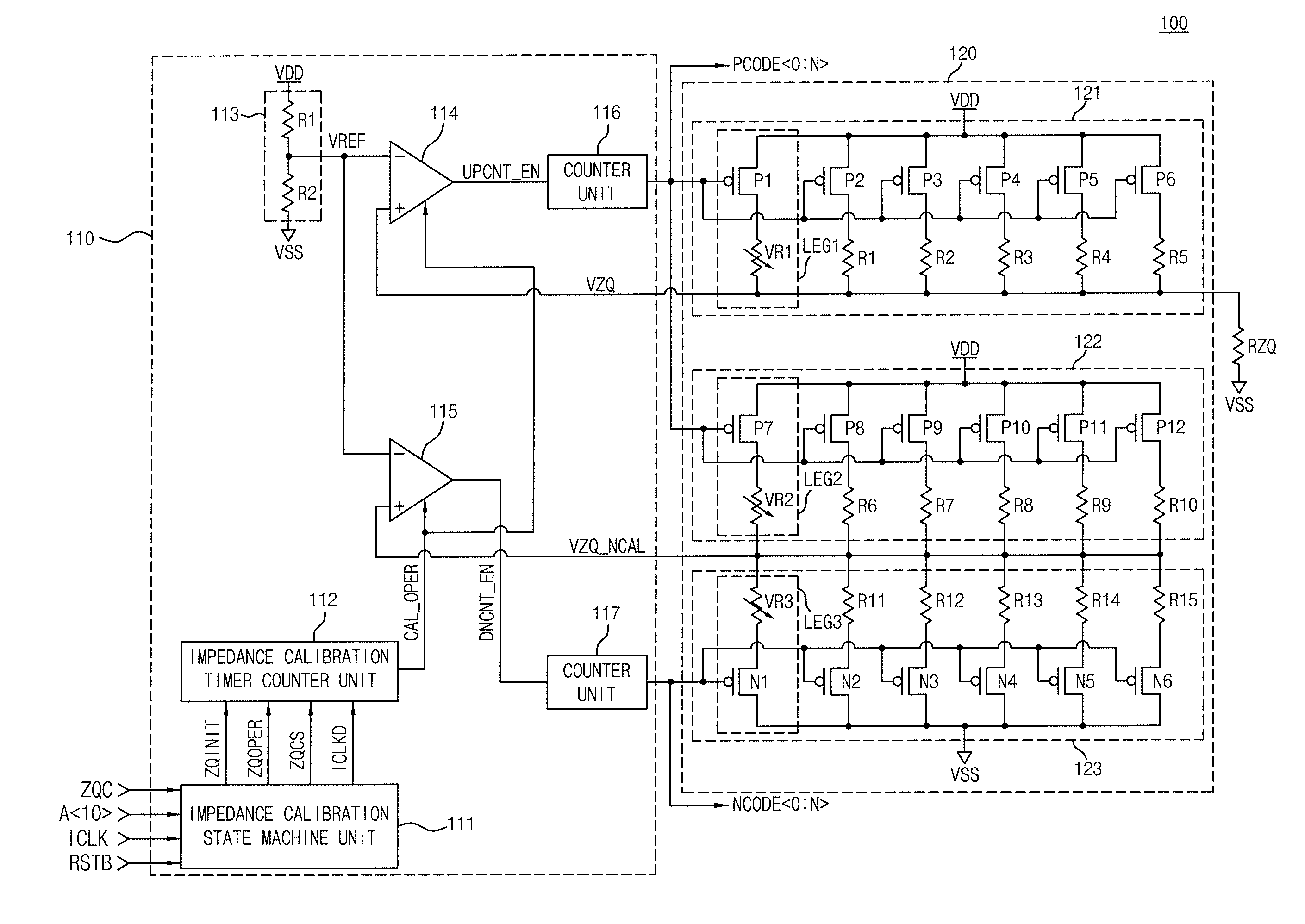 Impedance calibration circuit, semiconductor memory device with the impedance calibration circuit and layout method of internal resistance in the impedance calibration circuit