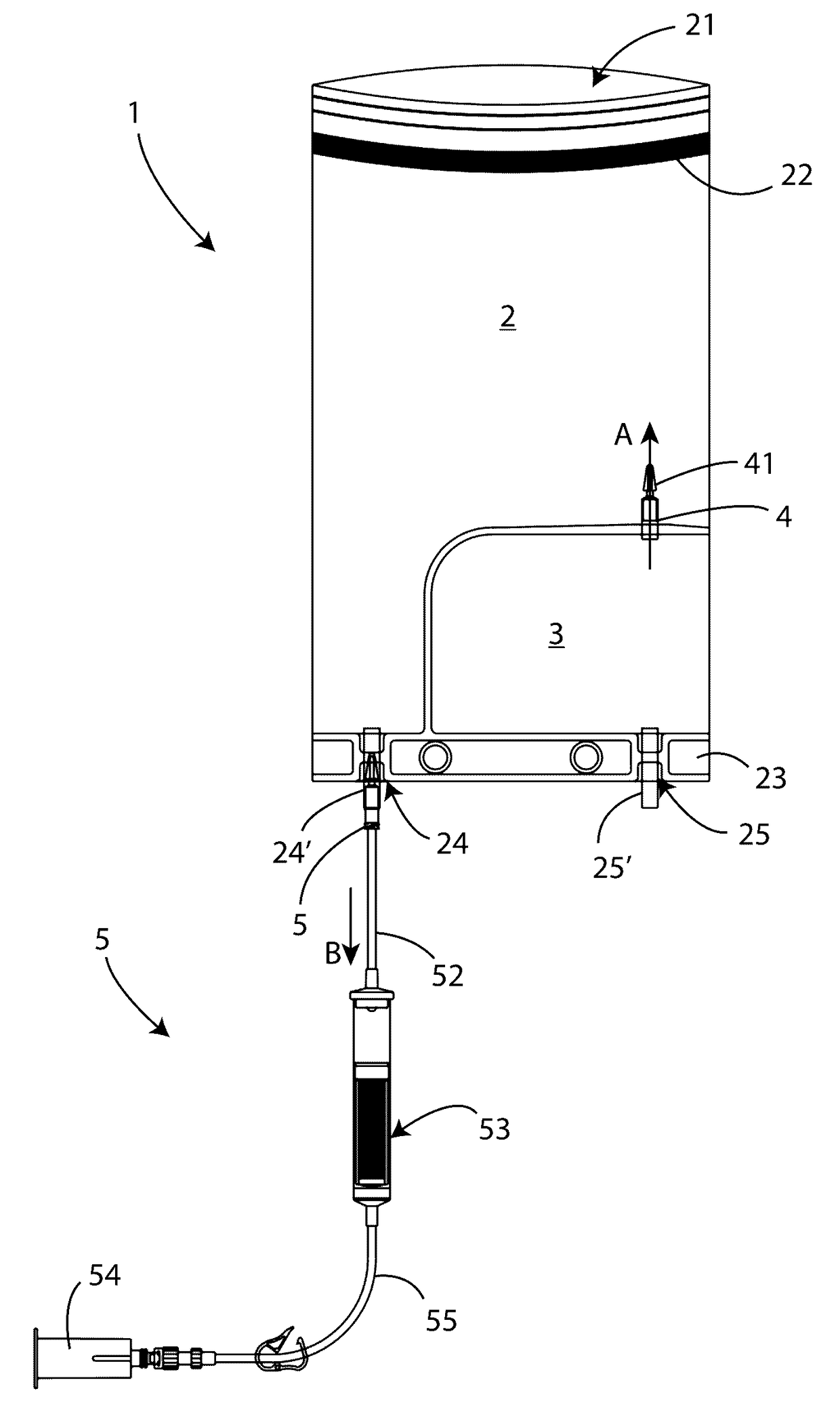 Closed circuit sterile device and method of collection, transport and processing in total sterile chain