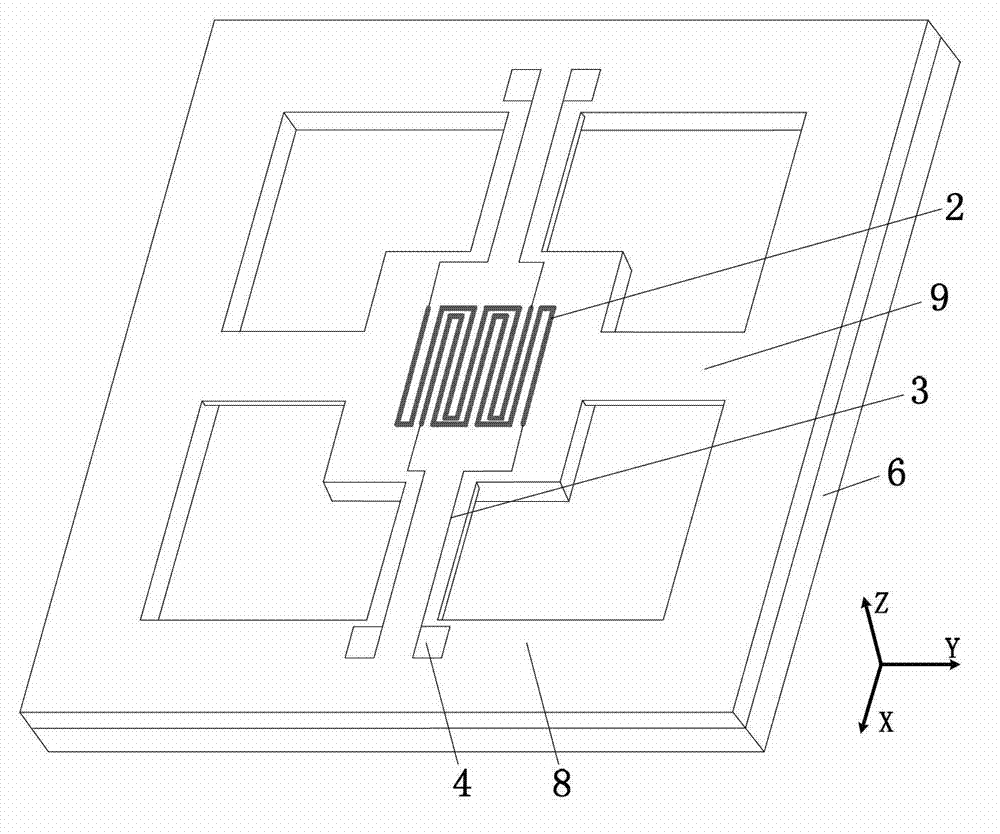 Micro acceleration transducer based on silicon substrate giant magnetoresistance effect