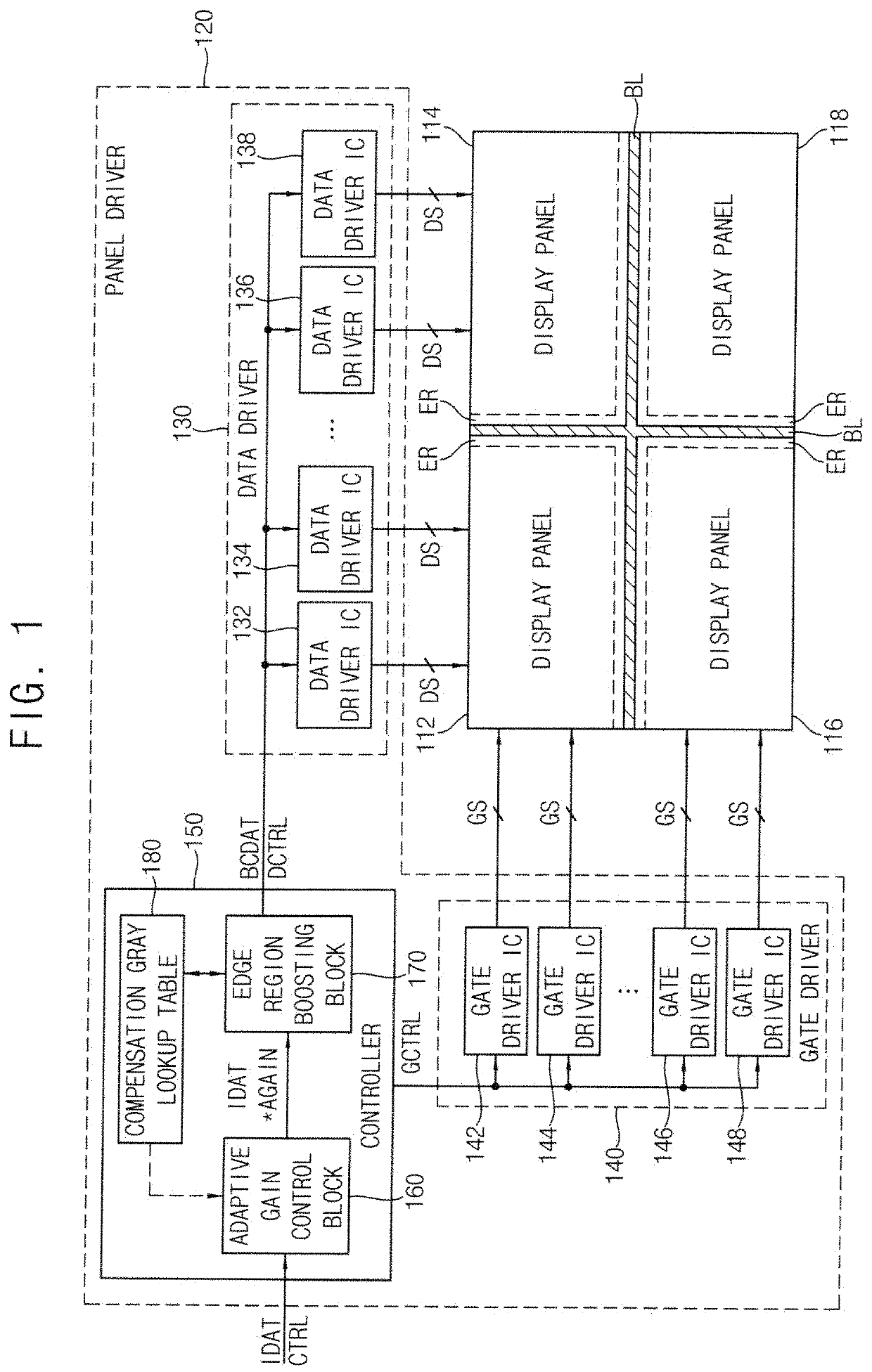 Tiled display device having a plurality of display panels