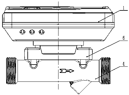 A connection structure and method between a measuring pipe segment body and a converter for water meters, heat meters, and flow meters