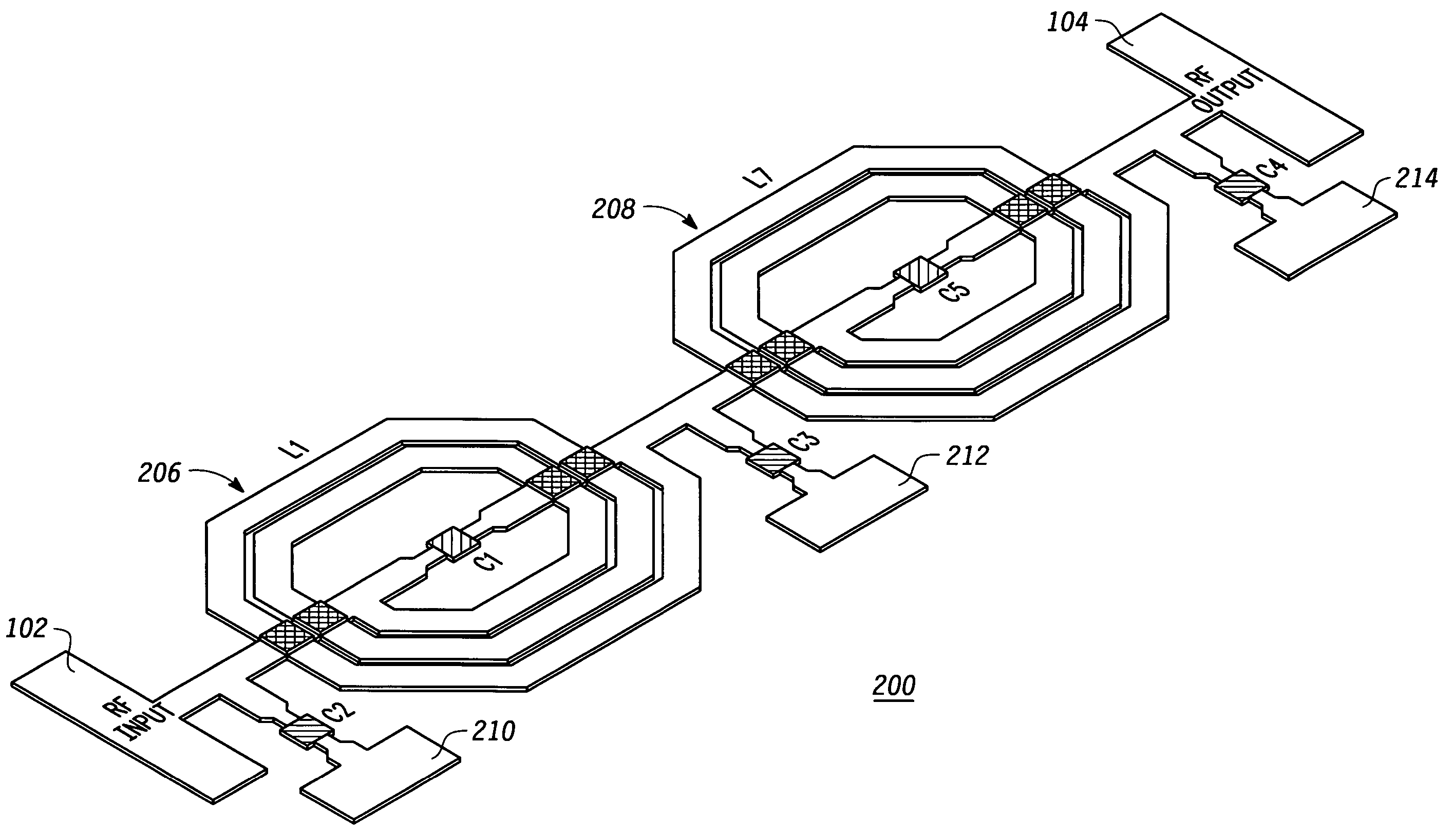 Compact radio frequency harmonic filter using integrated passive device technology