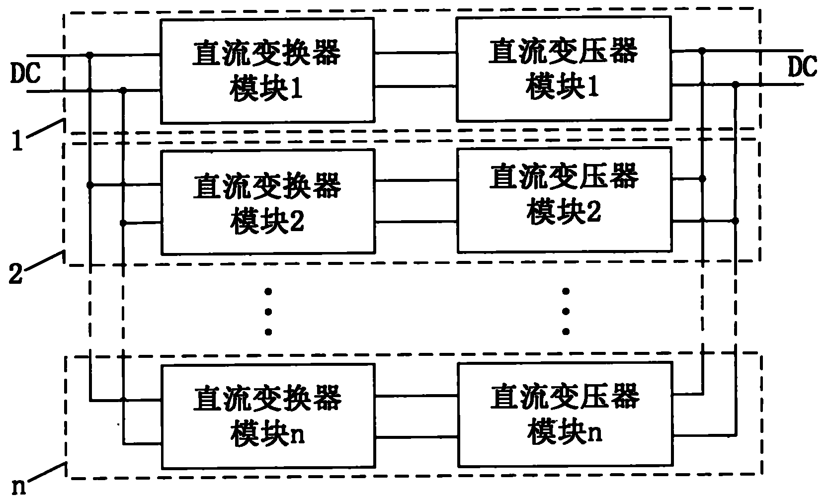 Two-stage type DC converter with high voltage input and low-voltage large current output