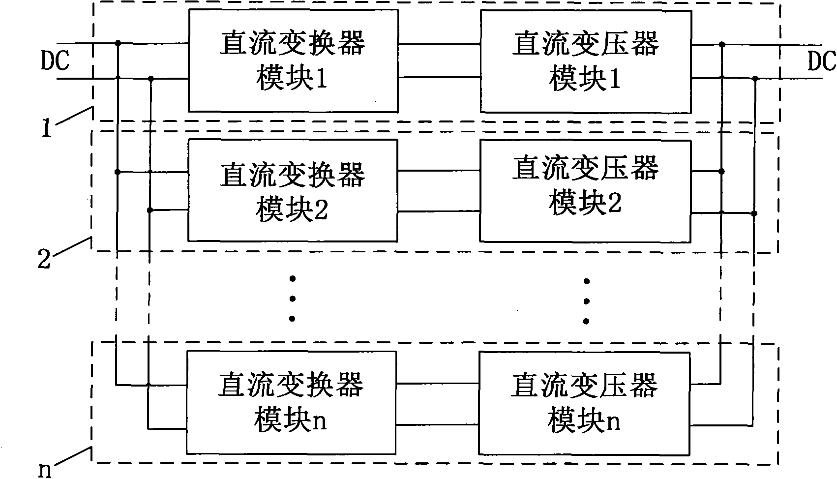 Two-stage type DC converter with high voltage input and low-voltage large current output