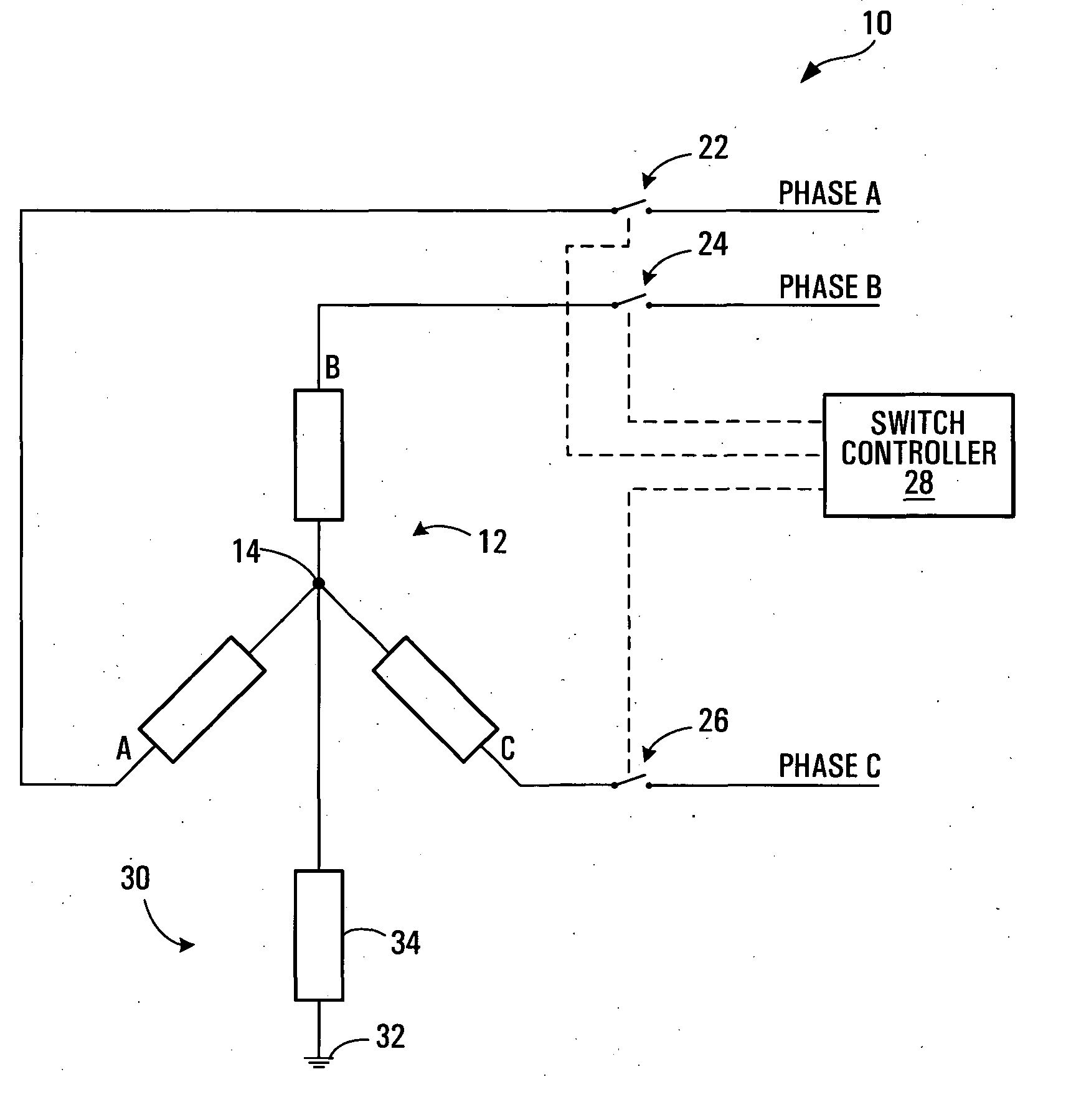 Reduction of energization transients in a three phase Y-connected load