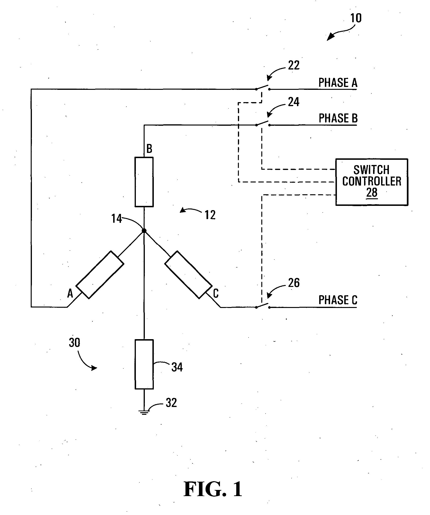 Reduction of energization transients in a three phase Y-connected load