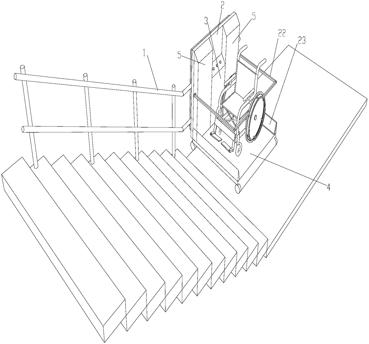 Slantwise-hung adjustable wheelchair lifting platform