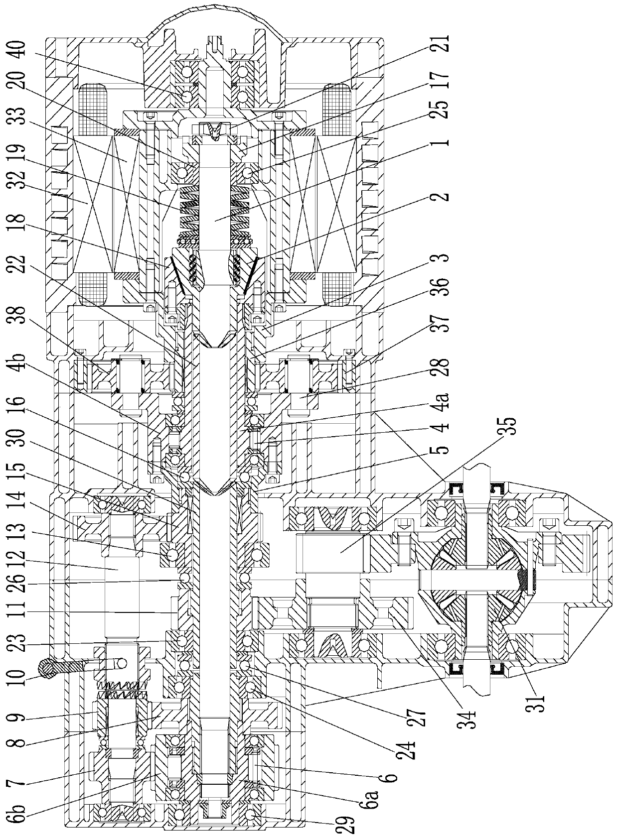 Double overrunning clutch shaft sleeve output automatic speed changing electric drive system with input of planetary gear train