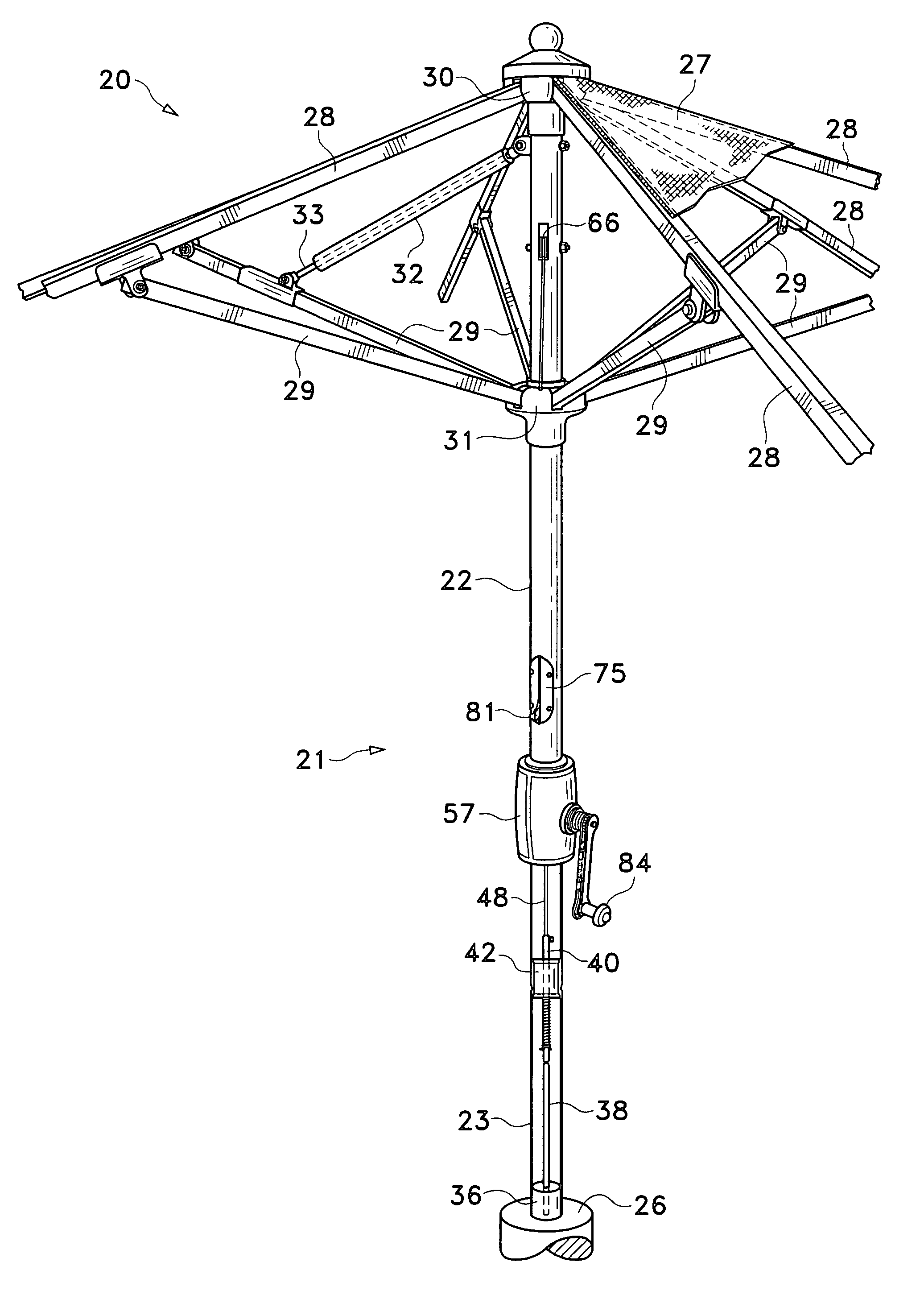 Self closing stationary umbrella