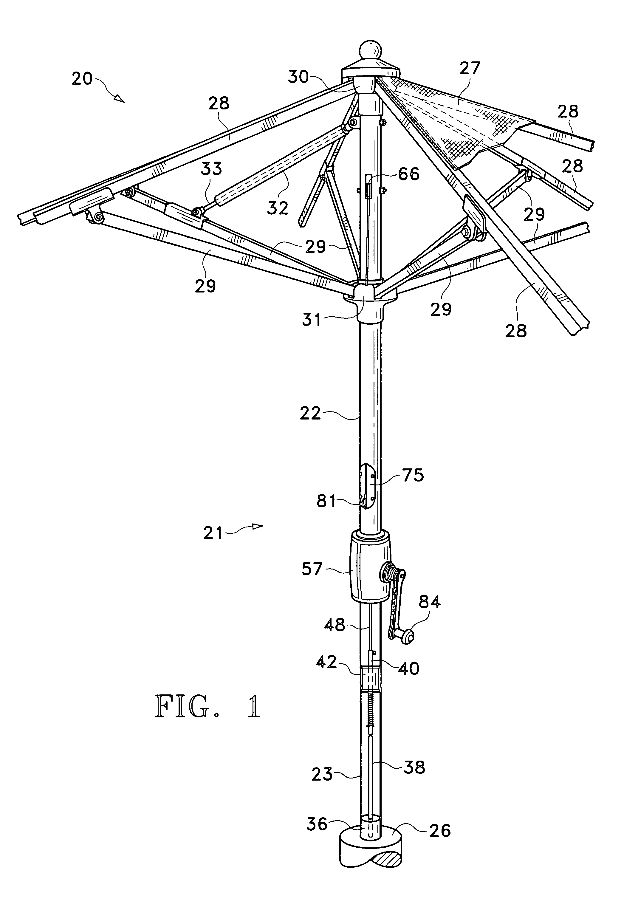 Self closing stationary umbrella