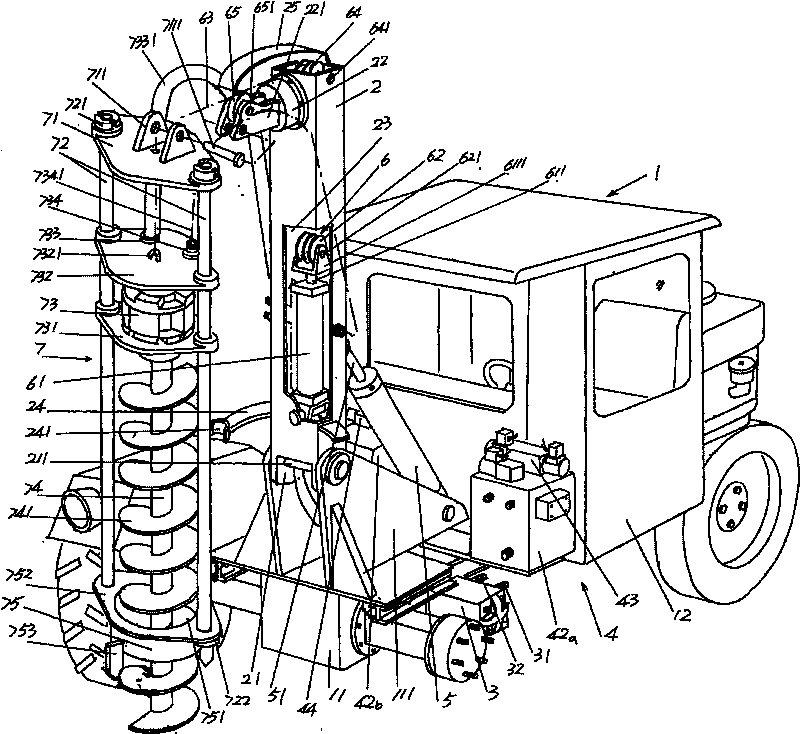 Pot hole drilling machine carried on vehicle