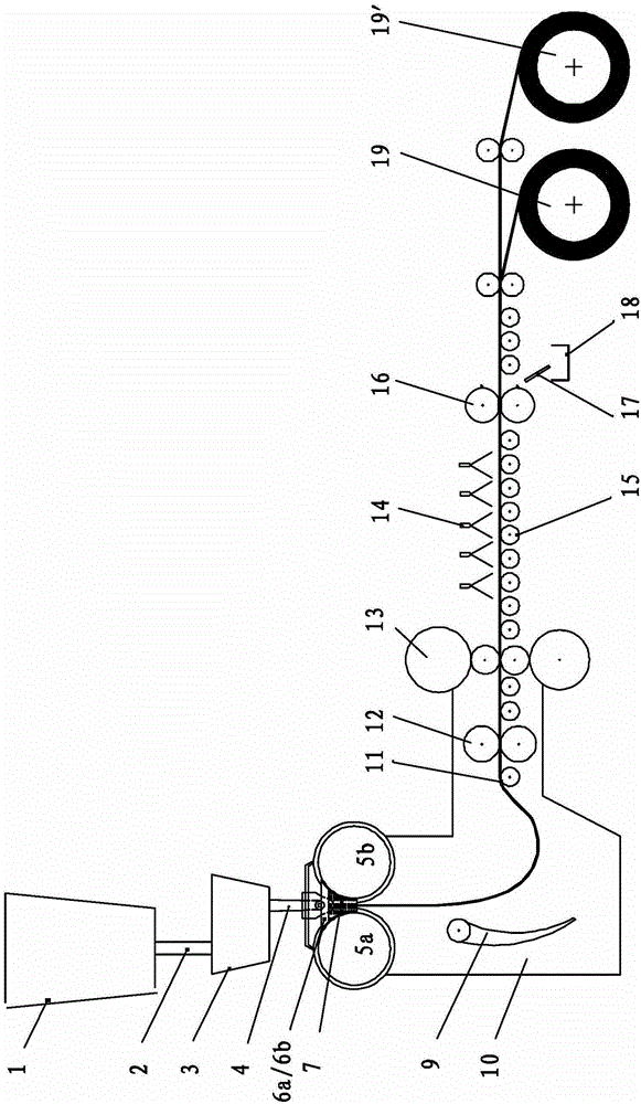 Method and device for reducing temperature of thin-strip continuous casting lower closed chamber