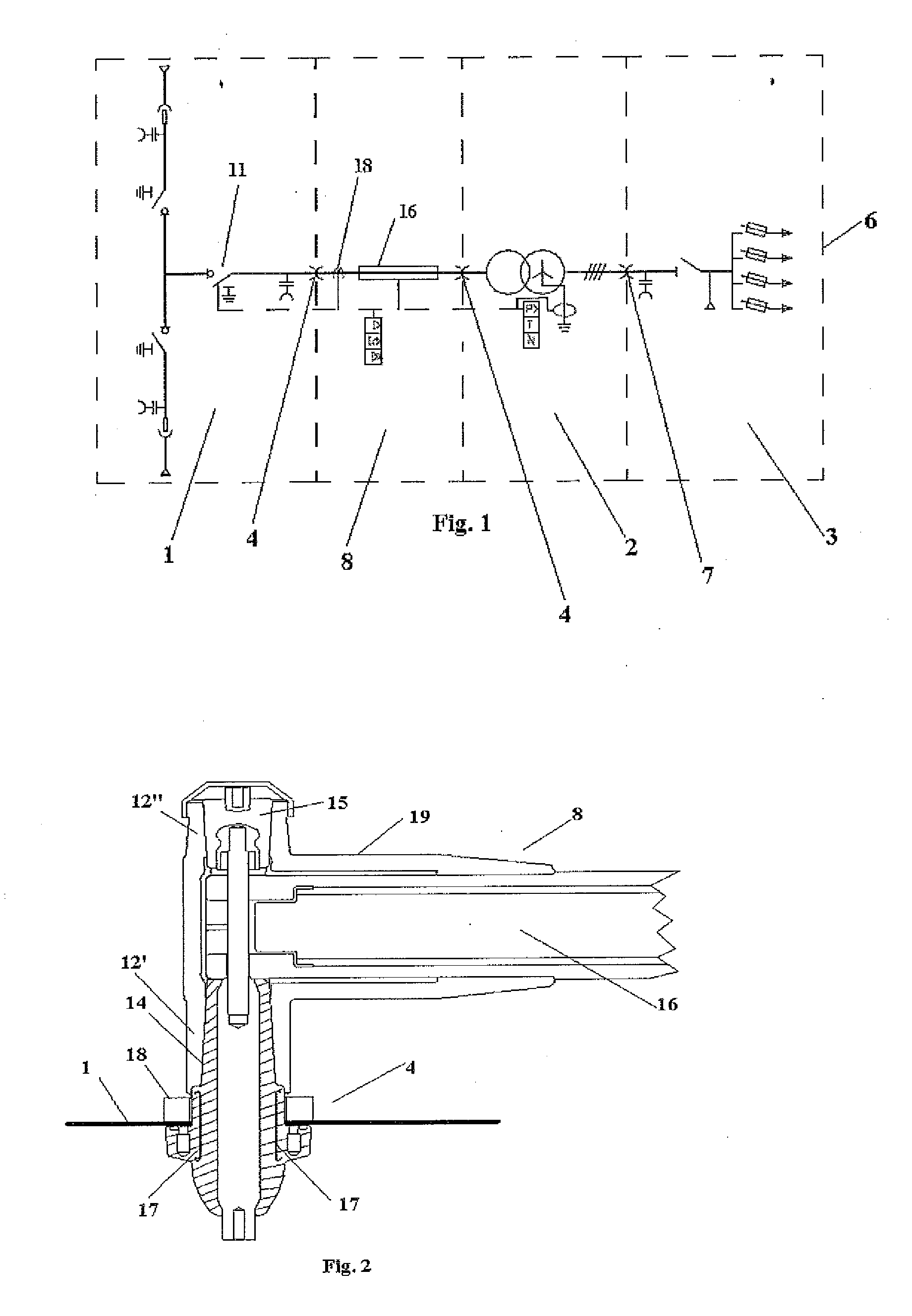 Connection device for transformer substation modules