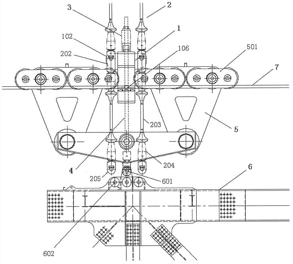 Hook-shaped lifting saddle and supporting structure of rail rope