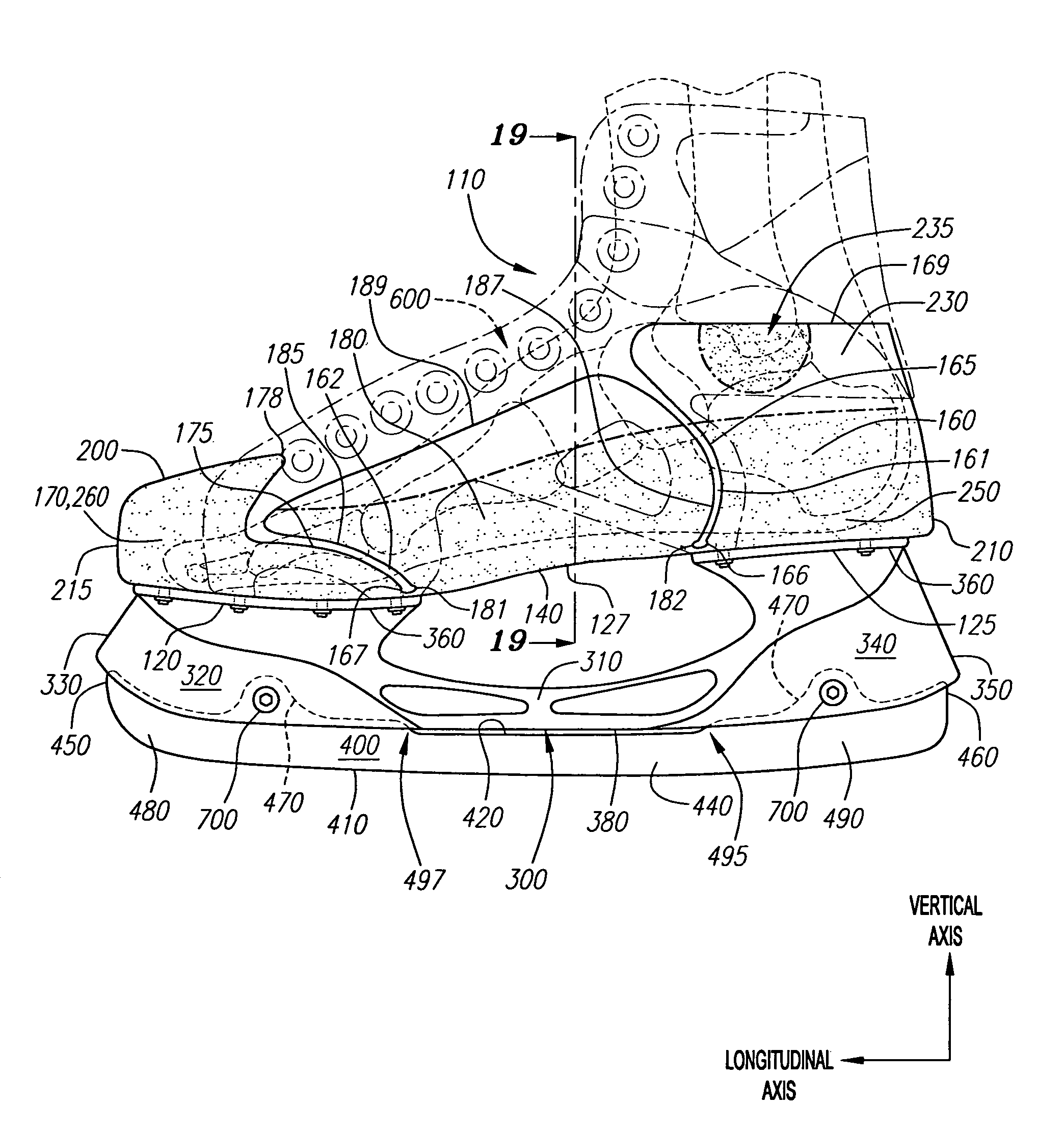 Article of footwear comprising a unitary support structure and method of manufacture