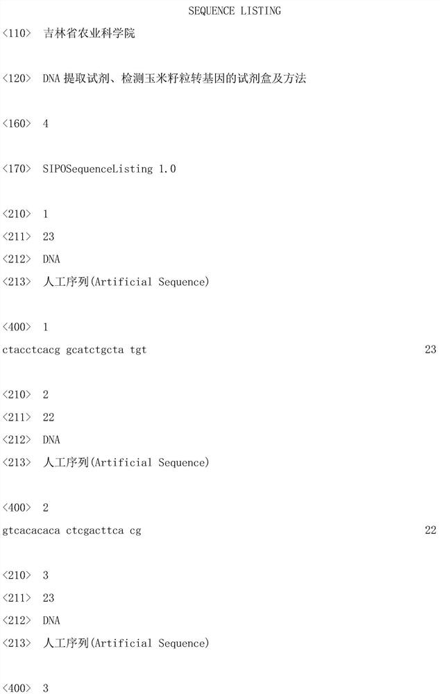 DNA extraction reagent, and kit and method for detecting transgenosis of corn kernels