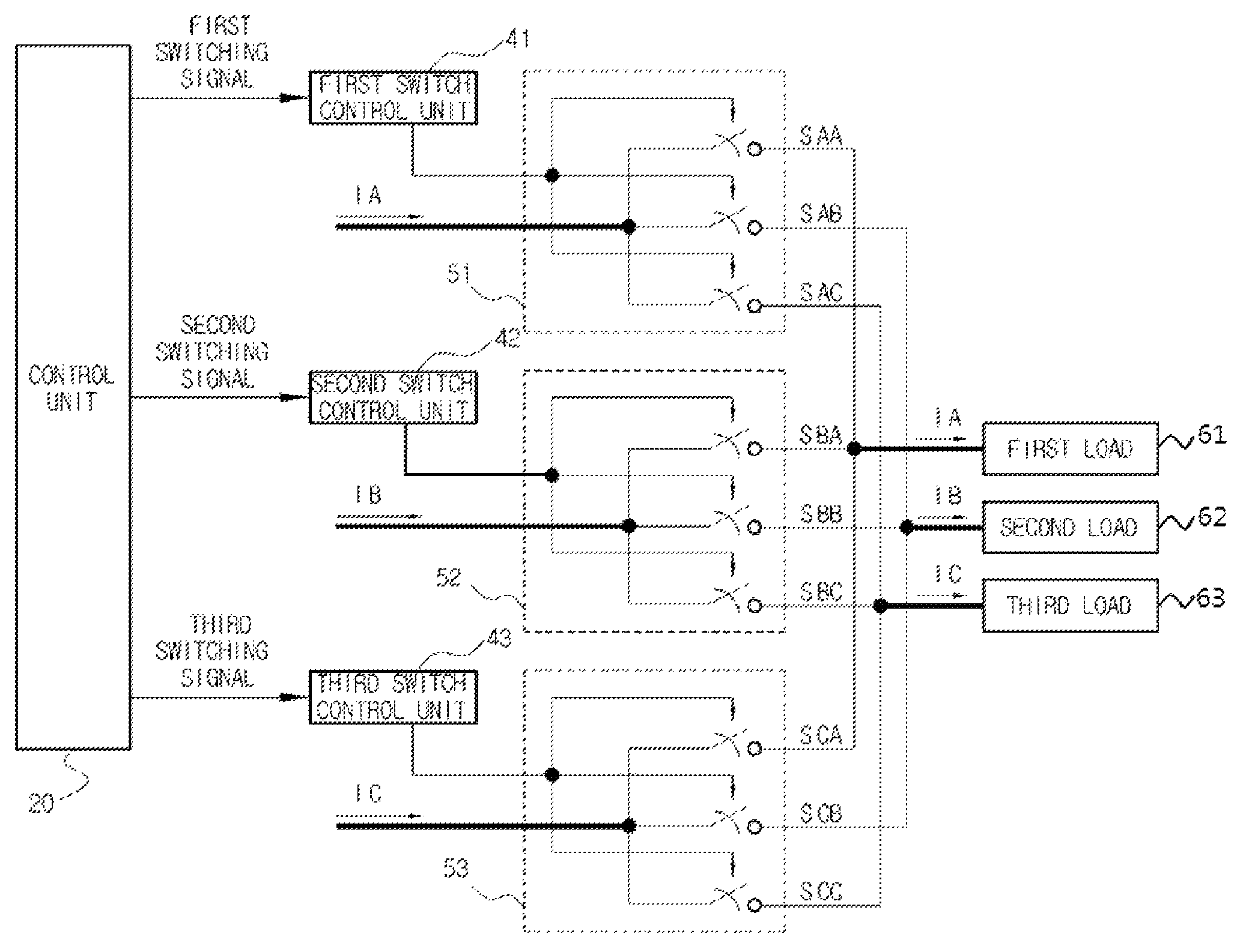 Apparatus and method for reducing neutral line current using load switching method