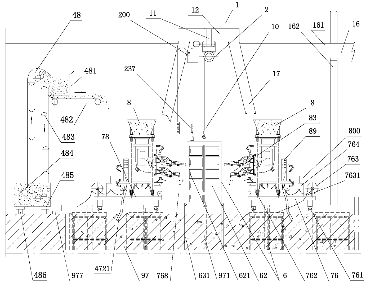 Breeding feeding system having feeding machine having barometric column and leaking material receiving device