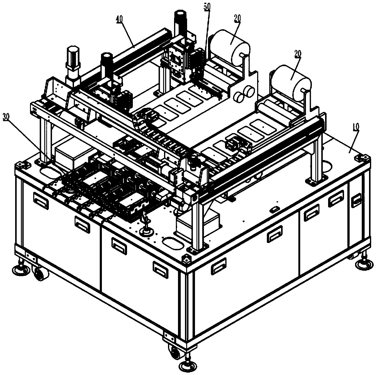 Automatic film-covering and film-cutting machine for glass