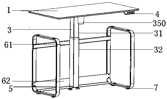 Height-adjustable office desk with single post