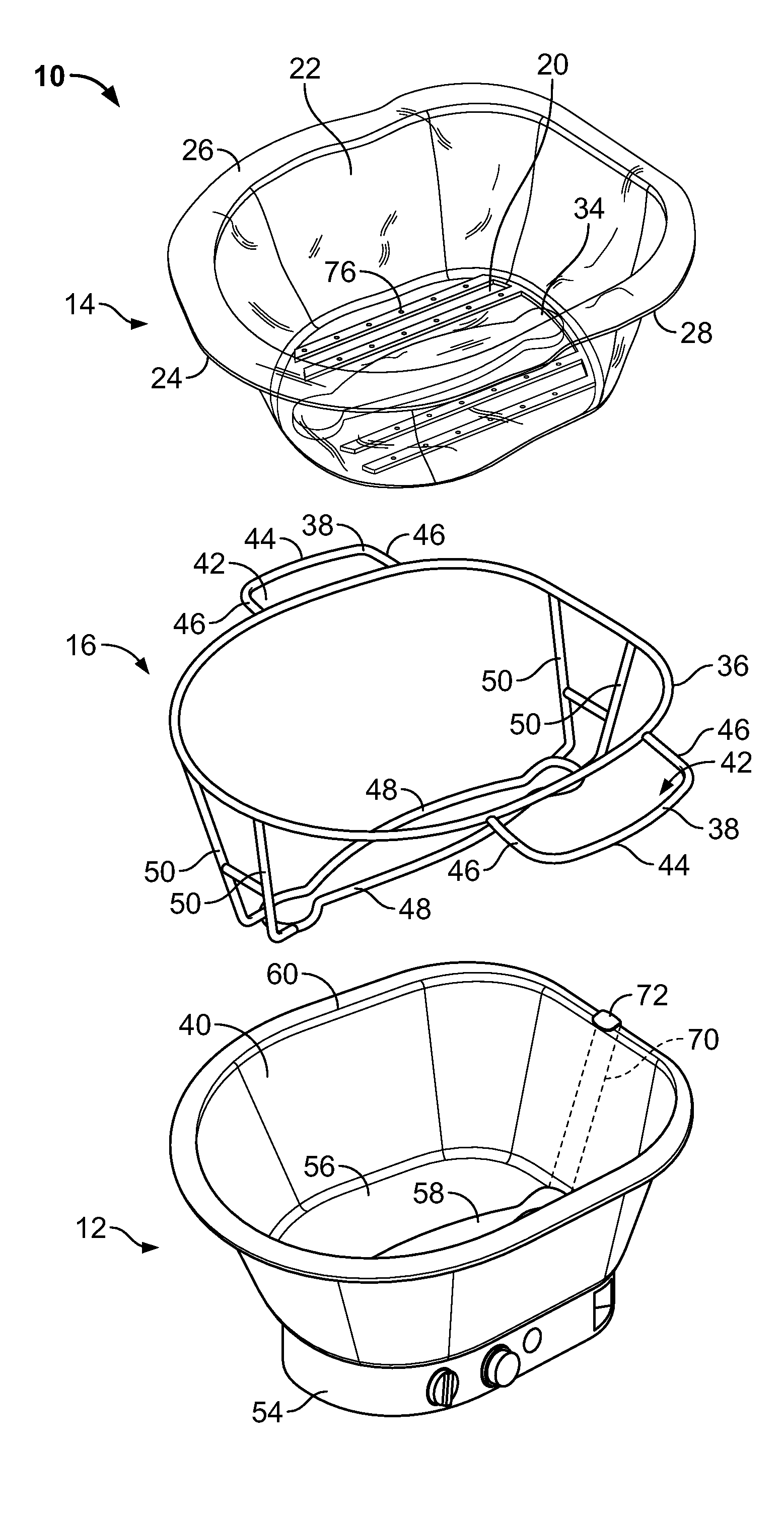 Soaking basin having disposable liner and support frame