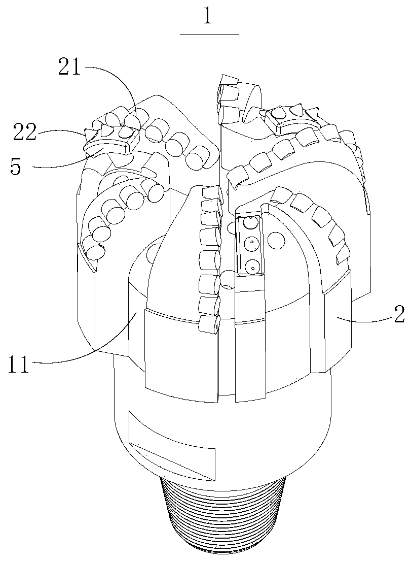 PDC (Polycrystalline Diamond Compact) drilling head with dynamic stress interference principle