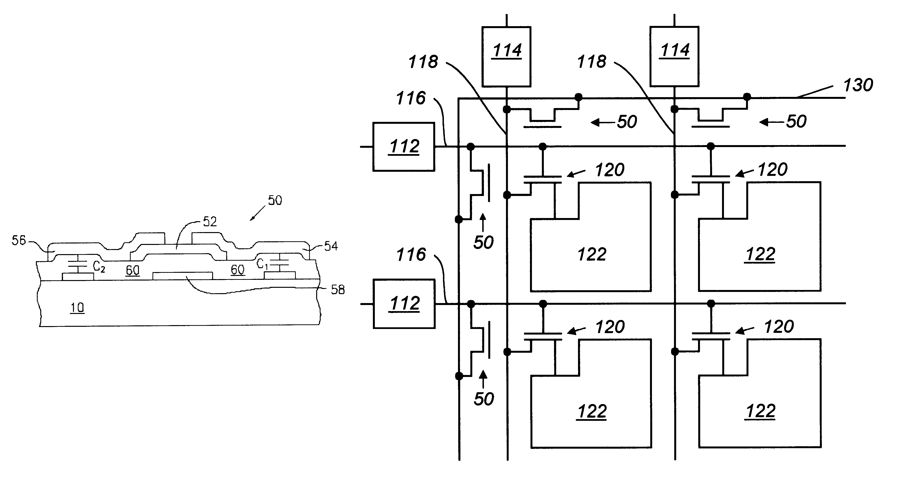 Capacitively coupled field effect transistors for electrostatic discharge protection in flat panel displays