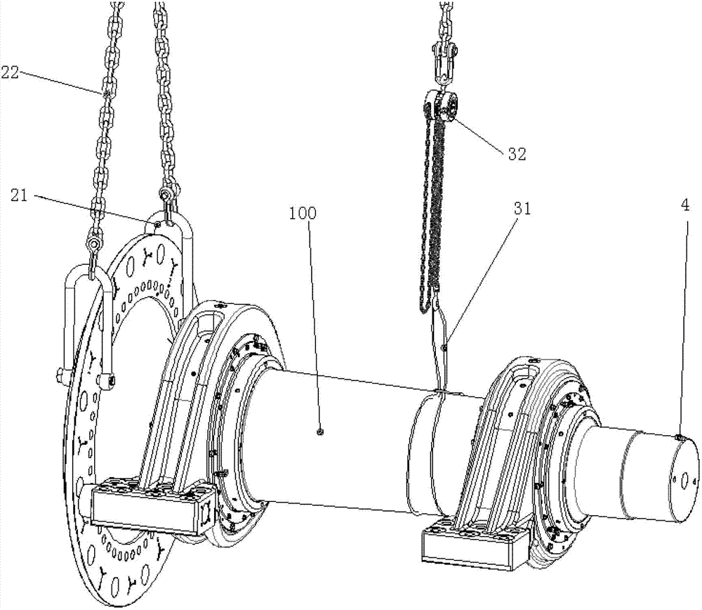 Tool and method for assembling transmission spindle and gearbox in wind turbine generator