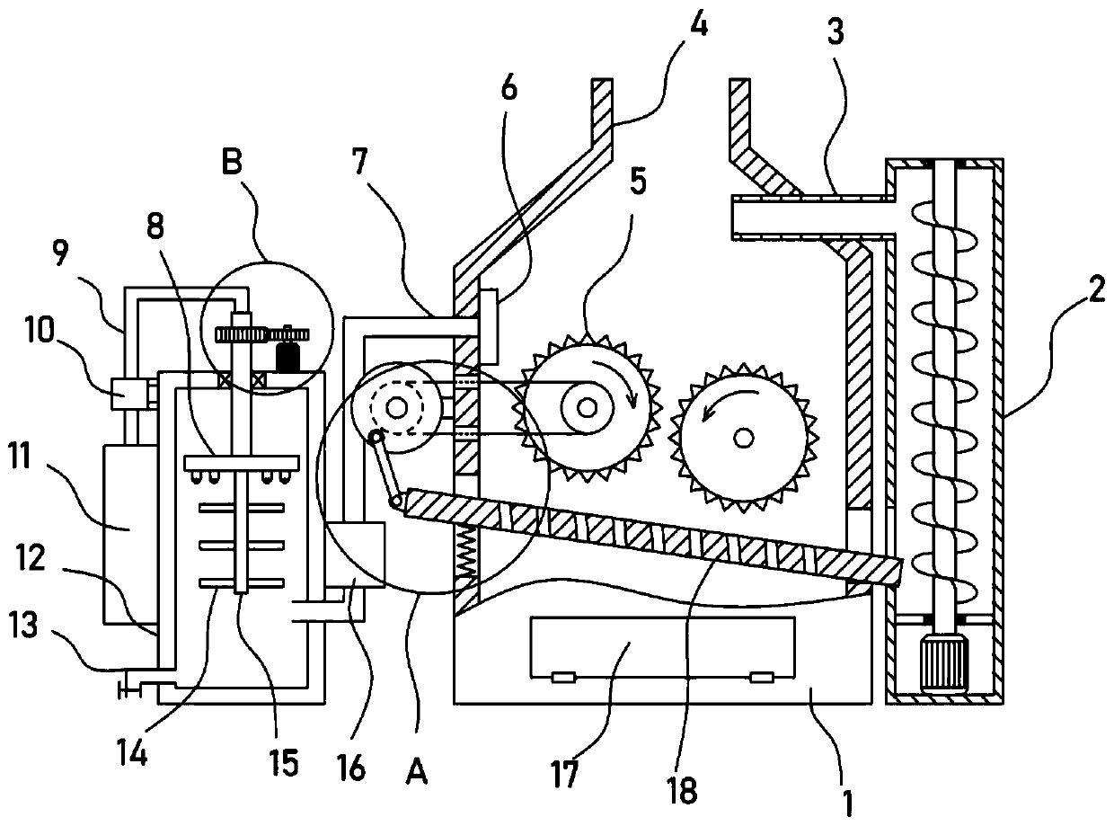 Environment-friendly dust falling type building garbage breaking device