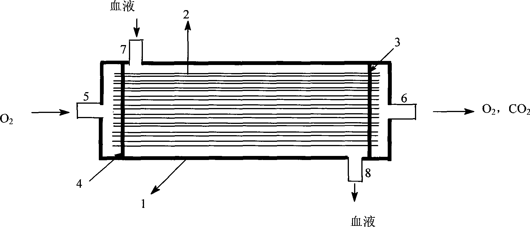 Double-channel hollow fiber film type artificial lung and manufacture method thereof