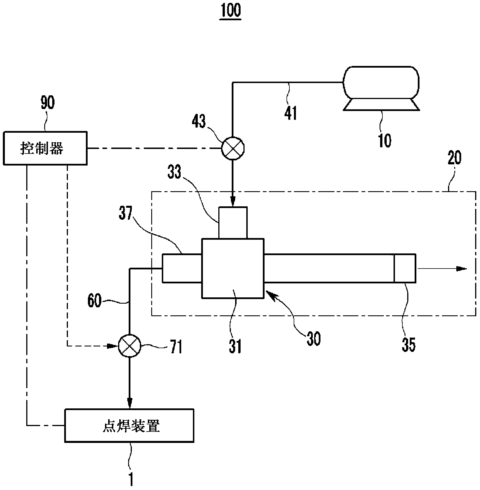 Cooling system for spot welding device