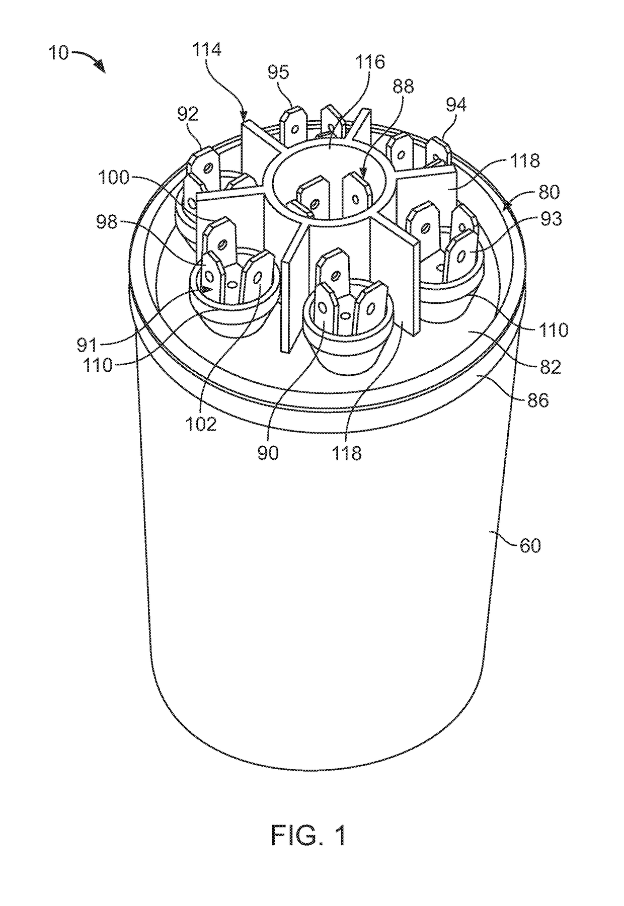 Capacitor with multiple elements for multiple replacement applications