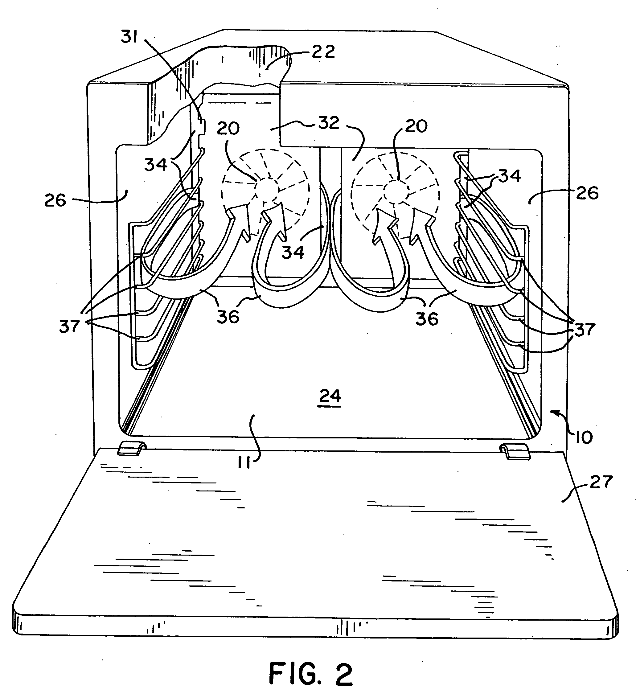 Convection oven with forced airflow circulation zones