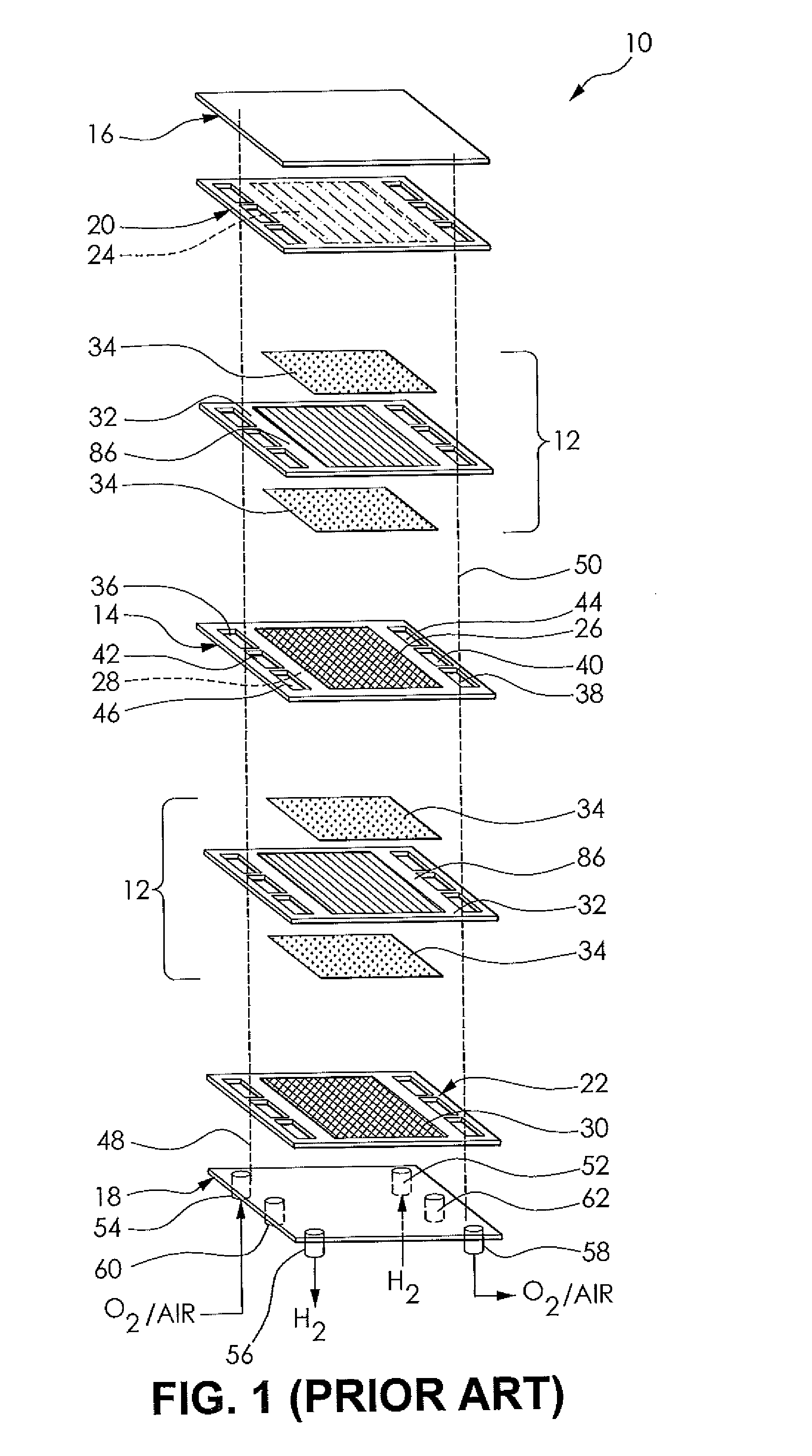 Fuel cell stack discrete header