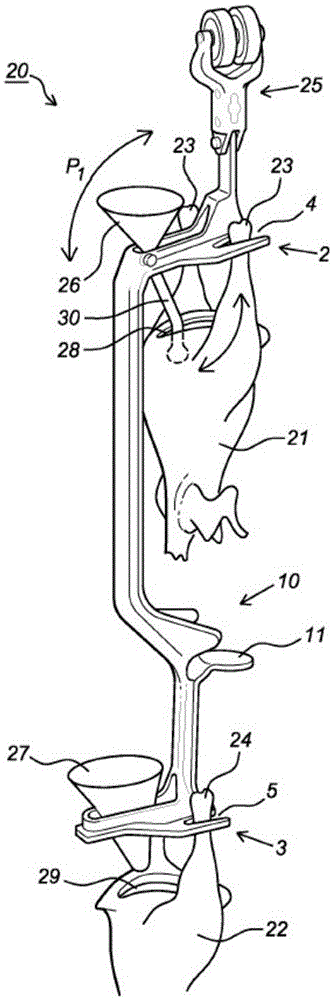 Shackle for hanging poultry transportation, poultry cooling unit, method for cooling of hanging poultry and method for hanging poultry carcasses to poultry shackles