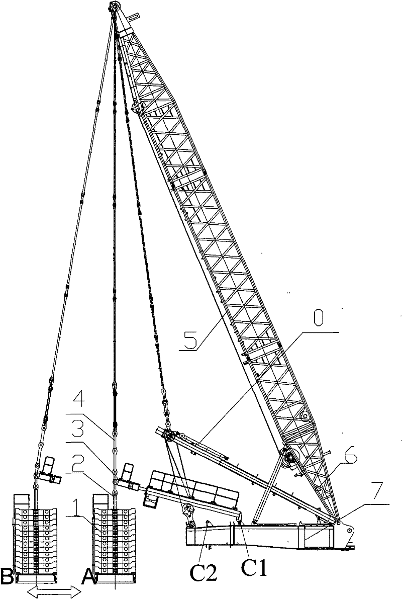 Crawler crane super-lifting counterweight stepless luffing mechanism and its operation method