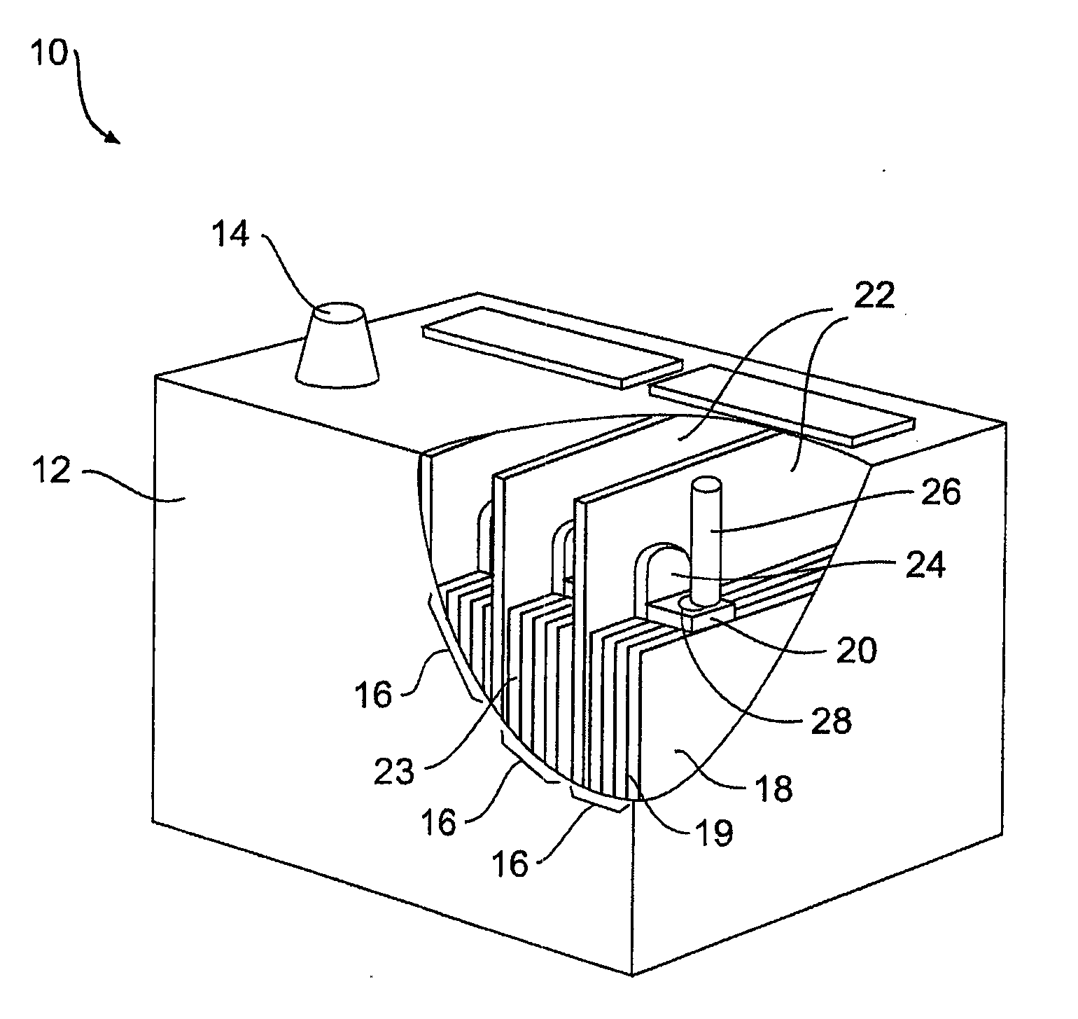 Battery including electrically conductive phosphate glass components