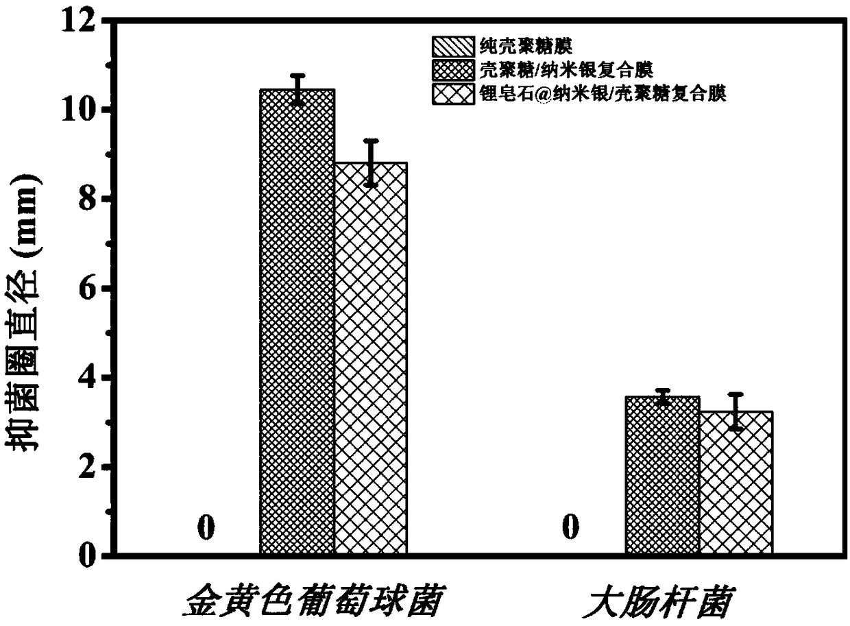 Hectorite immobilized nano silver/chitosan antibacterial composite membrane for food package, and preparation method and application thereof