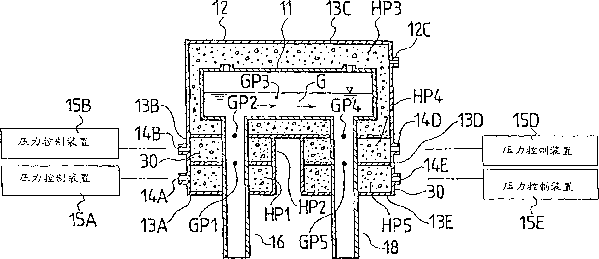 Vacuum degassing device of glass melt