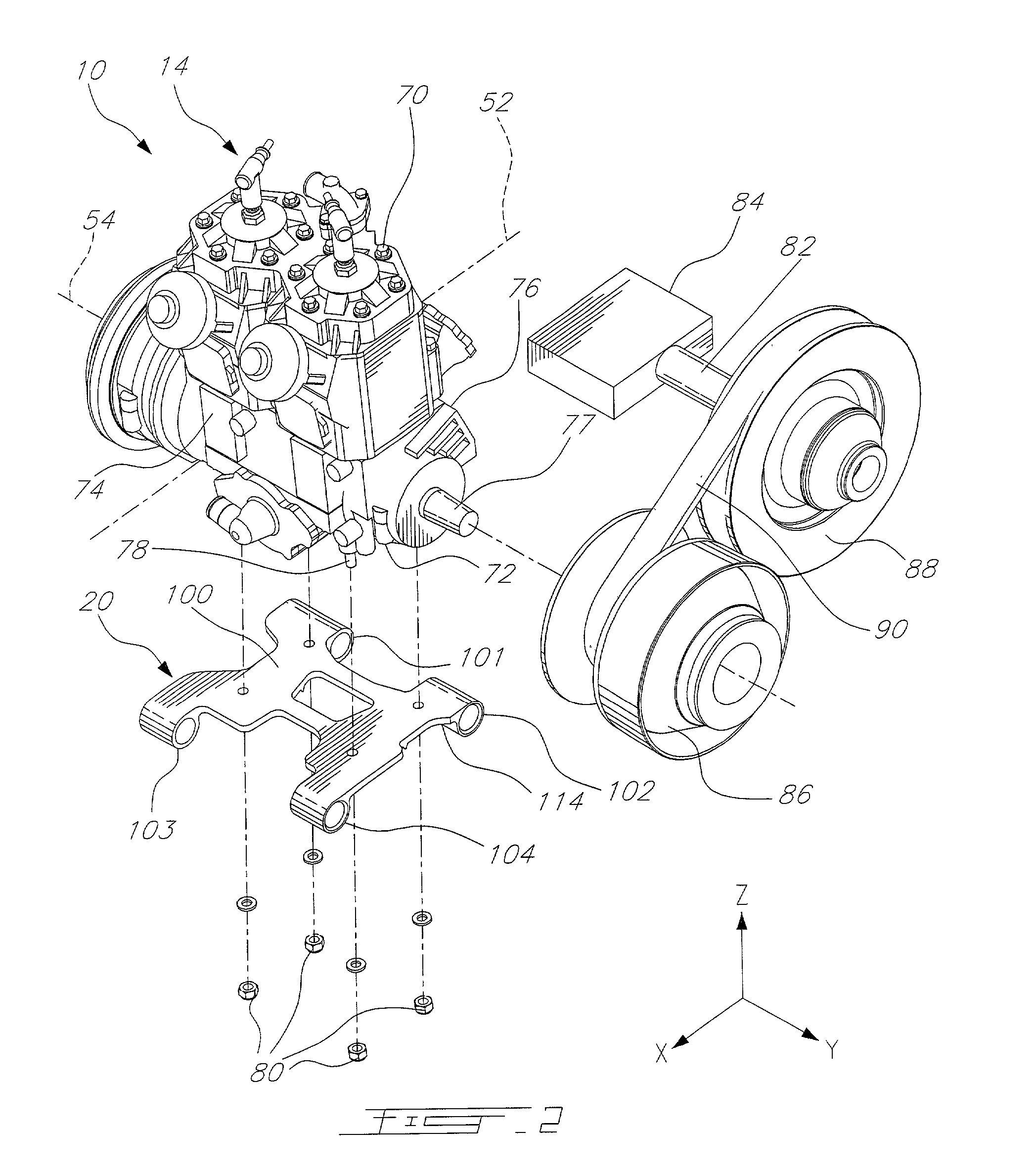 Snowmobile engine mount