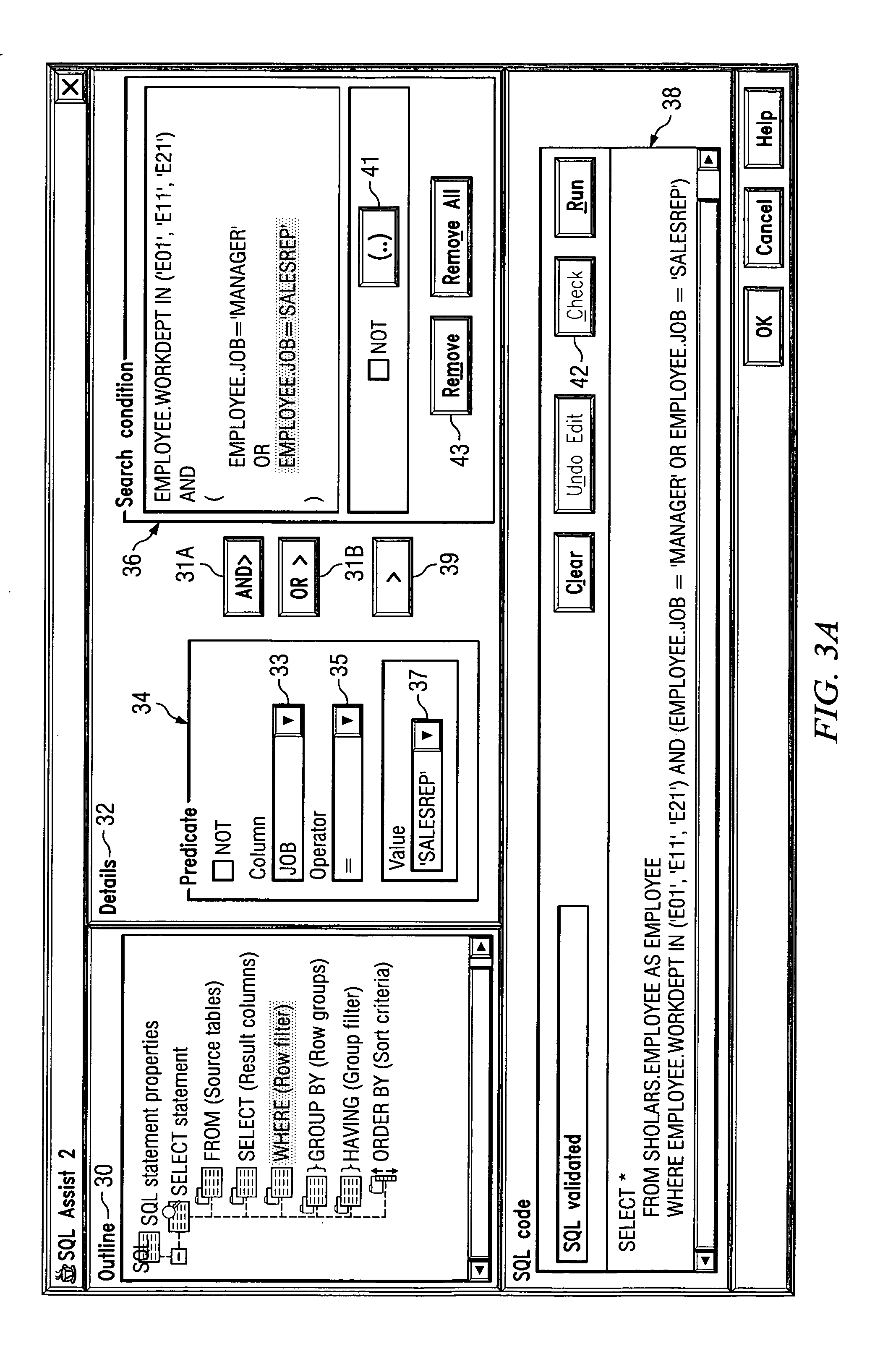 Method and structure for representing complex query elements in a modelling tool