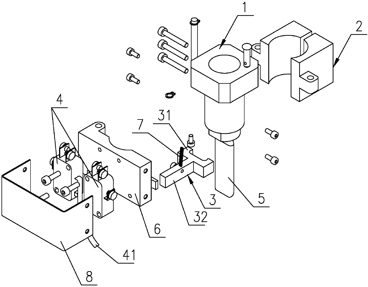 An automatic detection device for the glue head of a frame gluing machine