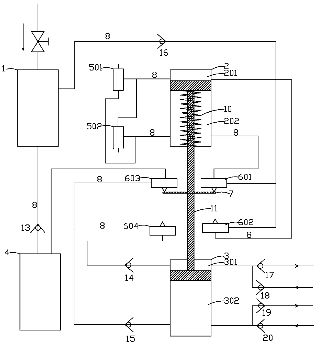 A gas booster system without gas consumption