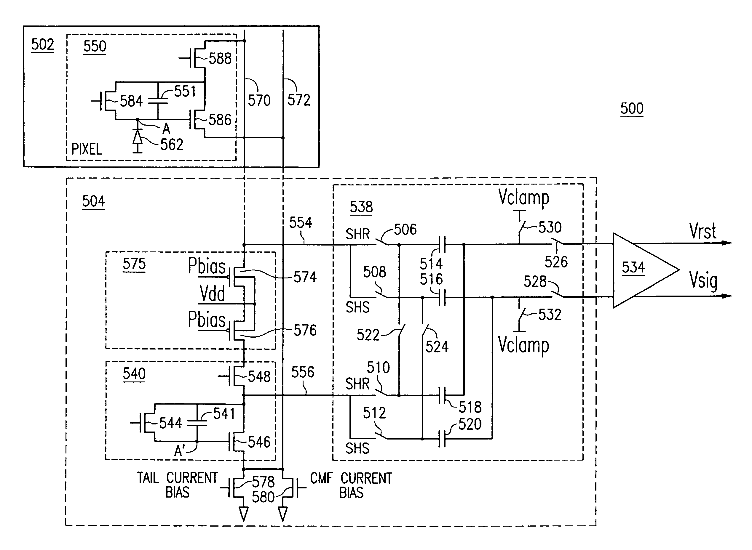 Differential column readout scheme for CMOS APS pixels